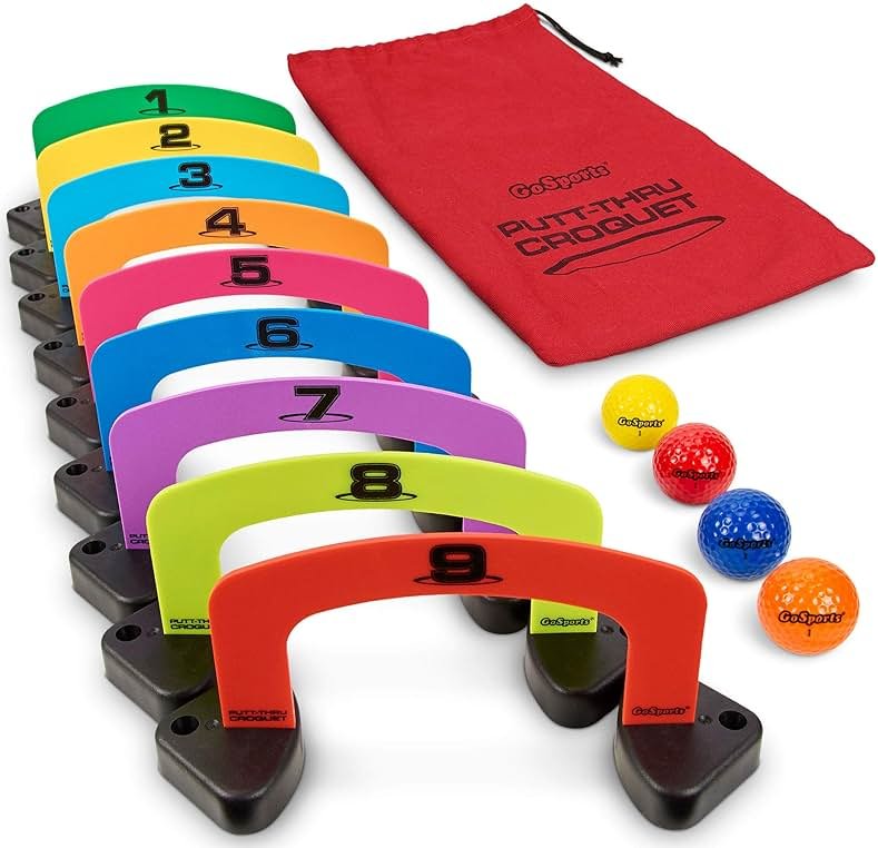GoSports Putt-Thru Croquet Putting Game - Includes 9 Gates, 4 Golf Balls and Tote Bag - Play at Home, the Office or On the Green! - Product Image