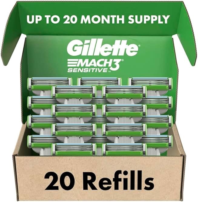 Gillette Mach3 Sensitive Mens Shaving Razor Blade Refills, 20 Count - Product Image