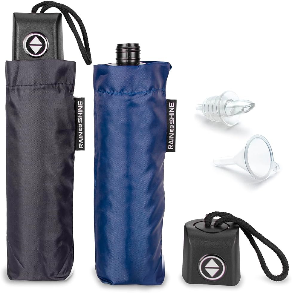 GoPong Rain or Shine Umbrella Flask 2 Pack (24 oz Total) - Hidden Alcohol Travel Flasks - Secret Liquor Containers for Theme Parks, Cruises, and Sports Events – Includes Funnel & Spout - Product Image