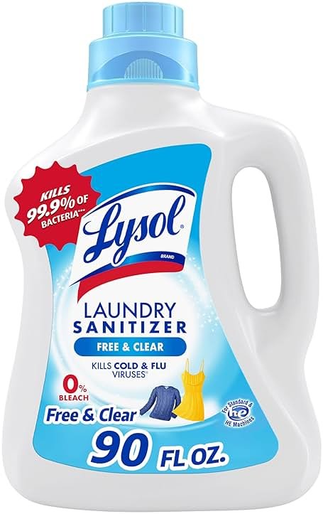Lysol Laundry Sanitizer Additive, Free & Clear, Free from Fragrance and Dyes, 0% Bleach Laundry Sanitizer, Bacteria-causing Laundry Odor Eliminator, Unscented, 90 Fl Oz (Pack of 1) - Package May Vary - Product Image