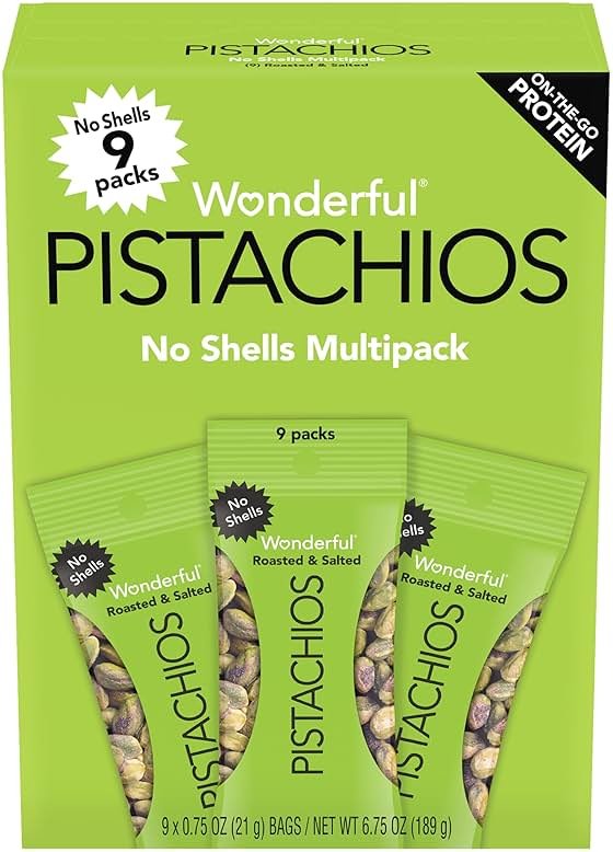Wonderful Pistachios No Shells, Roasted & Salted Nuts, 0.75 Ounce Bag (Pack of 9), Protein Snacks, Gluten Free, On-the-Go, Individually Wrapped Snacks - Product Image