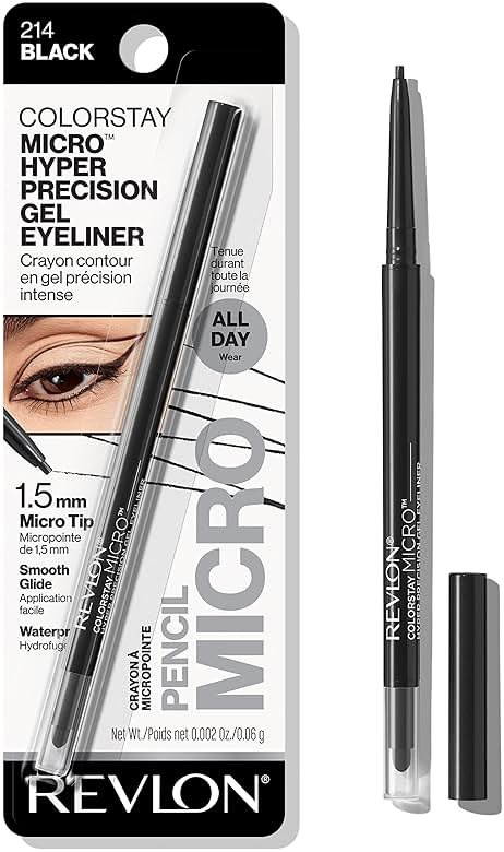 Revlon Gel Eyeliner, ColorStay Micro Hyper Precision Eye Makeup with Built-in Smudger, Waterproof, Longwearing with Micro Precision Tip, 214 Black, 0.002 oz - Product Image