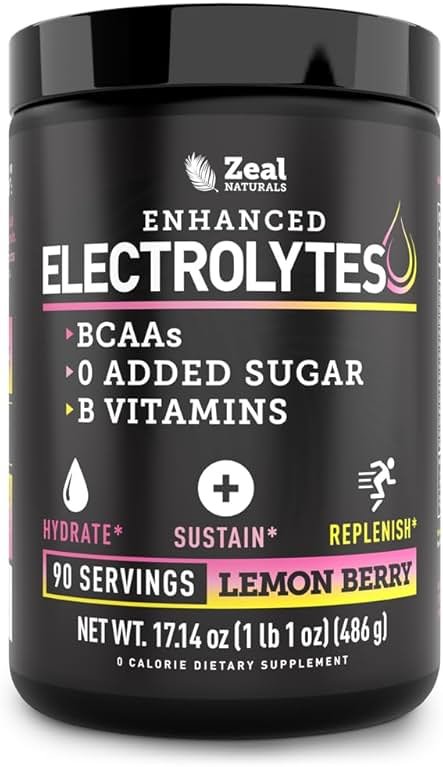 Zeal Electrolyte Powder - 90 Servings | Keto Electrolytes Powder | Zero Sugar, BCAAs, B-Vitamins | Potassium, Zinc, Magnesium | Hydration Powder Recovery Drink | Lemon Berry - Product Image