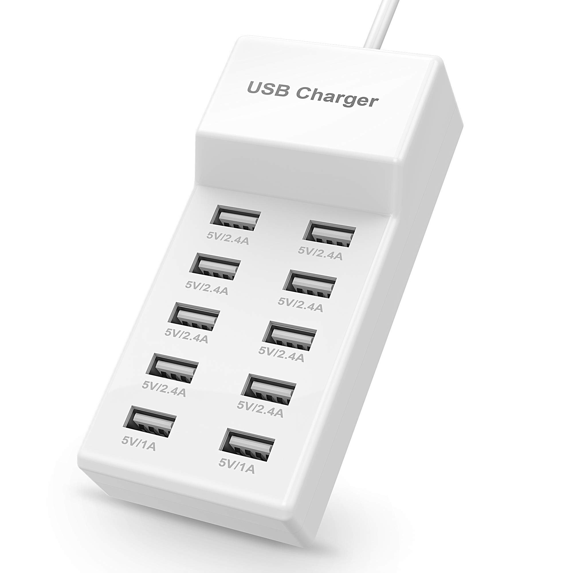 USB Charger USBA Wall Charger with Rapid Charging Auto Detect Technology Safety Guaranteed 10-Port Family-Sized Smart USB-A Ports for Multiple Devices Smart Phone Tablet Laptop Computer - Product Image