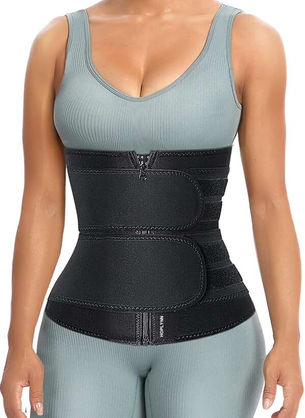 HOPLYNN Sweat Waist Trainer for Women Two Belts, Neoprene Workout Corset Waist Trainer Cincher Trimmer Shaper Zipper - Product Image