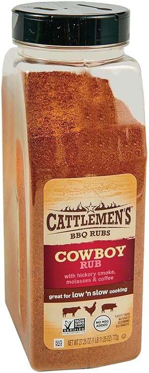 Cattlemen's Cowboy Rub, 27.25 oz - One 27.25 Ounce Container of Cowboy BBQ Rub with Hickory Smoke, Molasses and Coffee Flavor, Perfect for Brisket, Chicken or Beef - Product Image