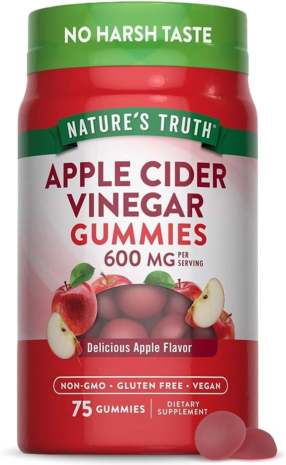 Nature's Truth Apple Cider Vinegar Gummies | 600 mg | 75 Gummies | Apple Flavor | Vegan, Non-GMO, Gluten Free Supplement - Product Image