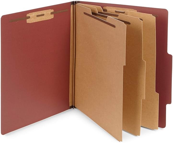 Blue Summit Supplies 10 Red Classification Folders, 3 Dividers, Letter Size with 2 Inch Expansions, 8 Section Brick Red Classification Folder, 10 Pack - Product Image