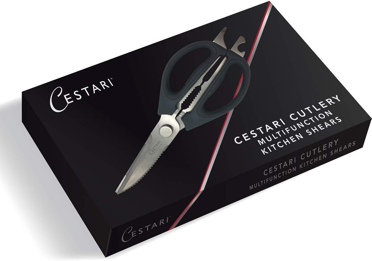 Kitchen Scissors: Heavy Duty Stainless Steel Utility Kitchen Shears for Poultry, Vegetables, Meat, Seafood, Herbs | Multi-Function Cooking Scissors with Large Black Soft Grip Handles by Cestari - Product Image