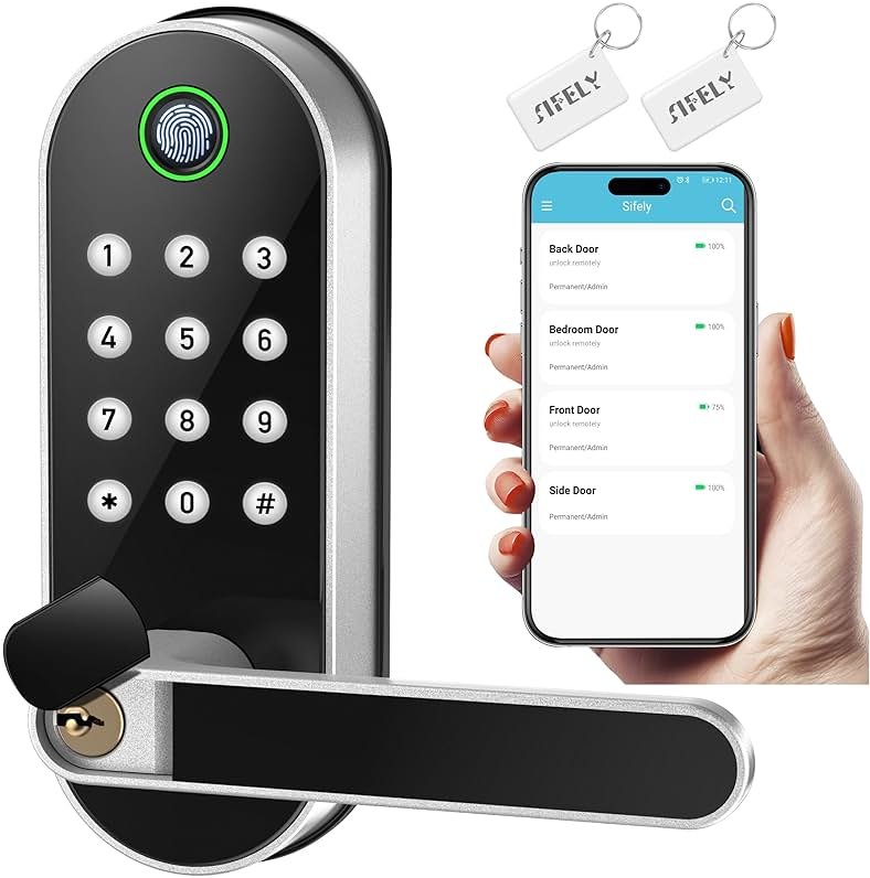 Fingerprint Smart Door Lock with Handle & Keypad – No More Lost Keys, Keyless Entry & Remote Access for Home, Kids, Airbnb & Rental Property, DIY Install, Alexa & Google Compatible - Product Image