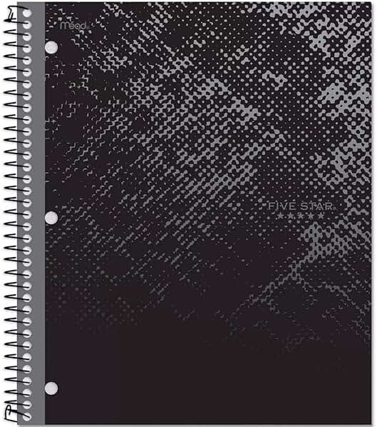 Five Star Spiral Notebook, 1 Subject, 100 Sheets, College Ruled, Graphics, Bitmap Black - Product Image