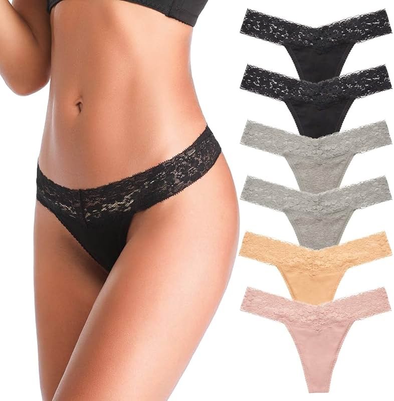 ANNYISON Women's Thongs, T Back Low Waist See Through Panties Cotton Seamless Lace Thongs for Women - Product Image