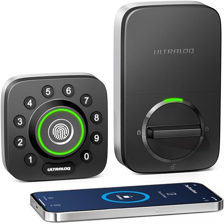 ULTRALOQ U-Bolt Pro Smart Lock, Keyless Entry Door Lock via Bluetooth, Smartphone, Fingerprint ID, Anti-peep Keypad, Auto Unlock, Smart Lock for Front Door, Smart Deadbolt Lock, IP65 Waterproof - Product Image