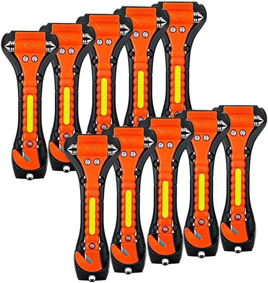 ZHSX Safety Hammer, 10 Pack Car Emergency Escape Tool Car Window Breaker and Seat Belt Cutter with Light Reflective Tape for Family Car Life Saving Survival Kit - Product Image