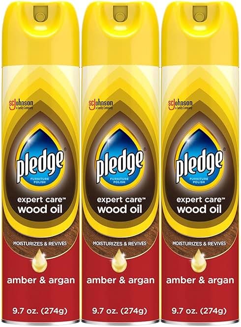 Pledge Moisturizing Wood Oil, Furniture Reviving & Protecting Conditioner and Dusting Spray, Revitalizes Wood, Sealed Leather & Laminate, Made with Mineral Oils - Amber & Argan Scent, 9.7oz, Pack of 3 - Product Image