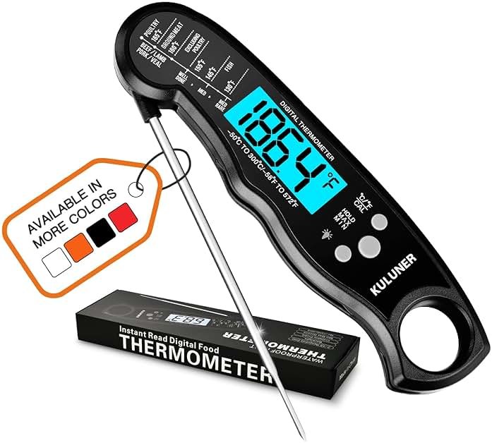 KULUNER TP-01 Waterproof Digital Instant Read Meat Thermometer with 4.6 Folding Probe Backlight Calibration Function for Cooking Food Candy, BBQ Grill, Liquids,Beef(Black) - Product Image