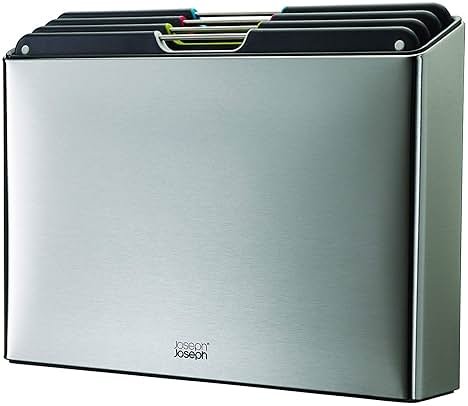 Joseph Joseph Folio 4-Piece Colour coded Cutting Board Set, Stainless Steel Slimline case for organized Kitchen storage, Silver - Product Image