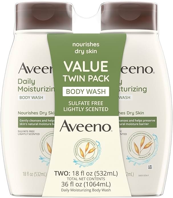 Aveeno Daily Moisturizing Body Wash Cleanser & Shaving Gel for Men & Women, Clean-Rinsing for Softer & Smoother Skin, Gentle & Lightly Scented, 18 fl. Oz, Pack of 2 - Product Image