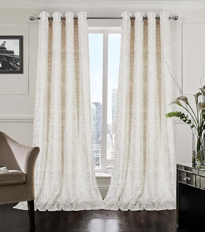 always4u White Soft Velvet Curtains 108 Inch Length Long Luxury Bedroom Curtains Gold Foil Print Window Treatments for Living Room Set of 2 - Product Image