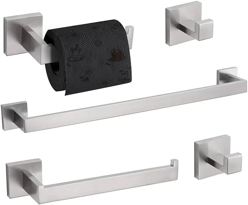 TURS 5-Piece Bathroom Hardware Set Brushed Nickel Towel Bar Set Bath Towel Holder Sets Hand Towel Holder 2 Towel Hooks, SUS 304 Stainless Steel, Q7BR-P5 - Product Image
