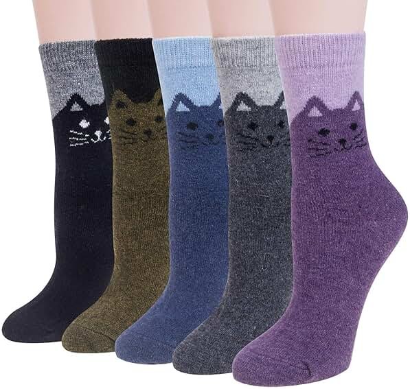 Justay 5 Pairs Womens Wool Socks Thick Warm Winter Socks Casual Cozy Socks Vintage Knit Crew Socks Gift for Women - Product Image
