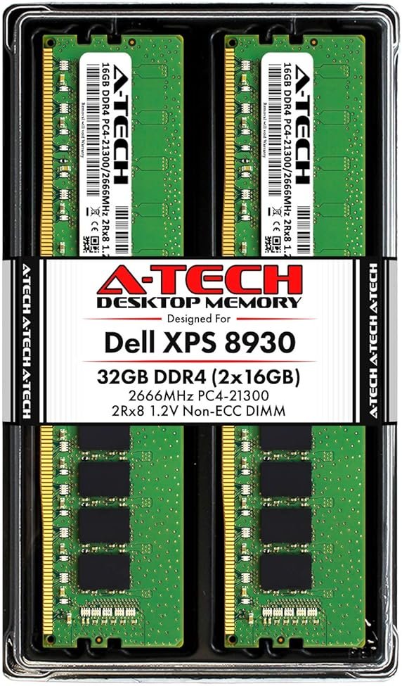 A-Tech 32GB RAM Kit for Dell XPS 8930 Tower - (2 x 16GB) DDR4 2666MHz PC4-21300 Non-ECC DIMM Desktop Memory Upgrade - Product Image