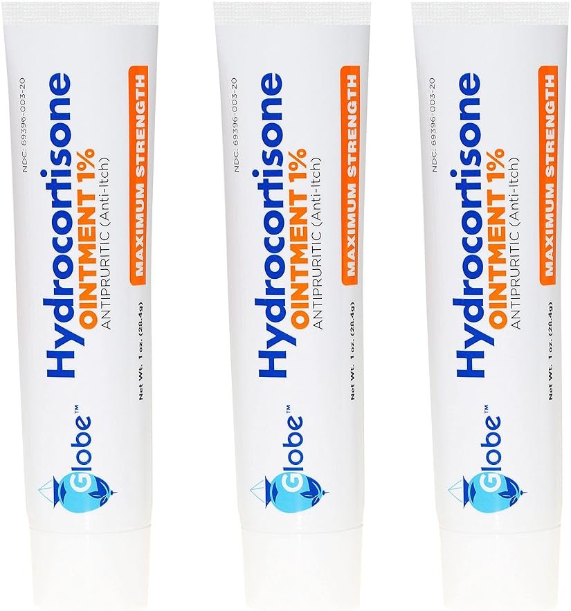 (3 Pack) Globe Hydrocortisone Maximum Strength Transparent Ointment 1%,1 oz, Anti-Itch Topical Ointment for Redness, Swelling, Itching, Rash, Bug/Mosquito Bites, Eczema, Hemorrhoids & More - Product Image