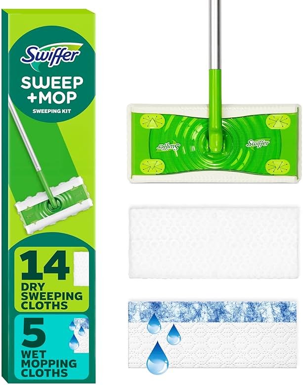 Swiffer Sweeper 2-in-1 Mops for Floor Cleaning, Dry and Wet Multi Surface Floor Cleaner, Sweeping and Mopping Starter Kit, Includes 1 Mop + 19 Refills, 20 Piece Set - Product Image