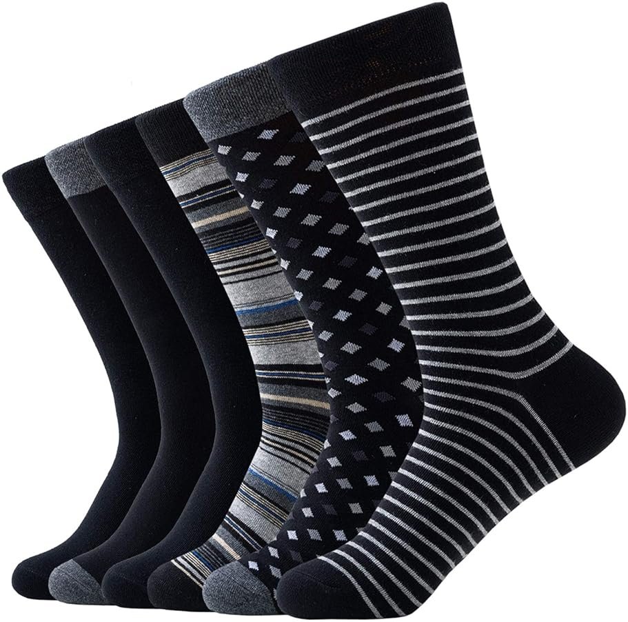 R RELAXIFE Mens Dress Socks Cotton Colorful Striped Patterned Socks for Men Women Solid Lightweight Breathable 6 Pack - Product Image