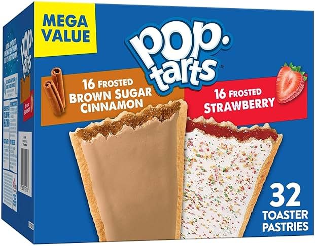 Pop-Tarts Toaster Pastries, Breakfast Foods, Kids Snacks, Value Pack, Frosted Brown Sugar Cinnamon & Frosted Strawberry Variety Pack, 27oz Box (32 Pop-Tarts) - Product Image