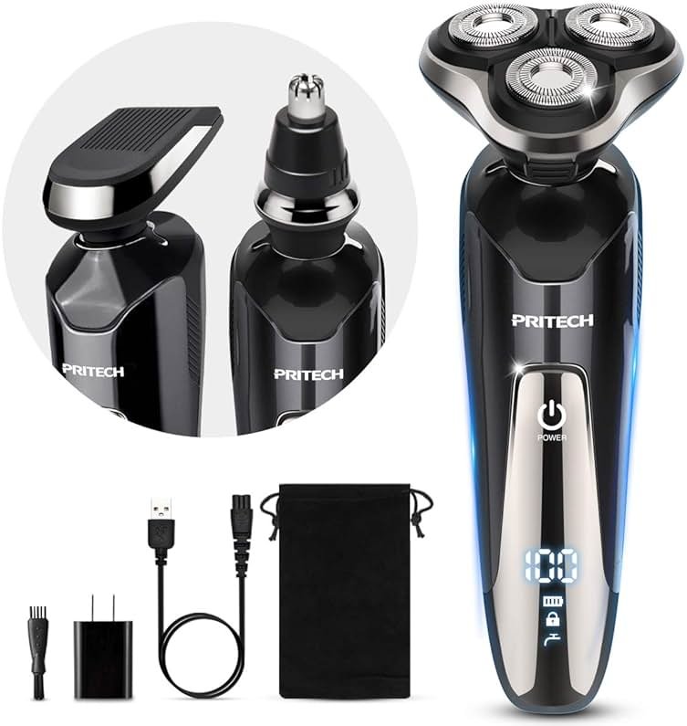 Electric Razor for Men - Rechargeable Electric Shaver for Men, Waterproof Wet Dry Cordless Razor with Nose Hair Trimmer and Sideburns Trimmer - Product Image