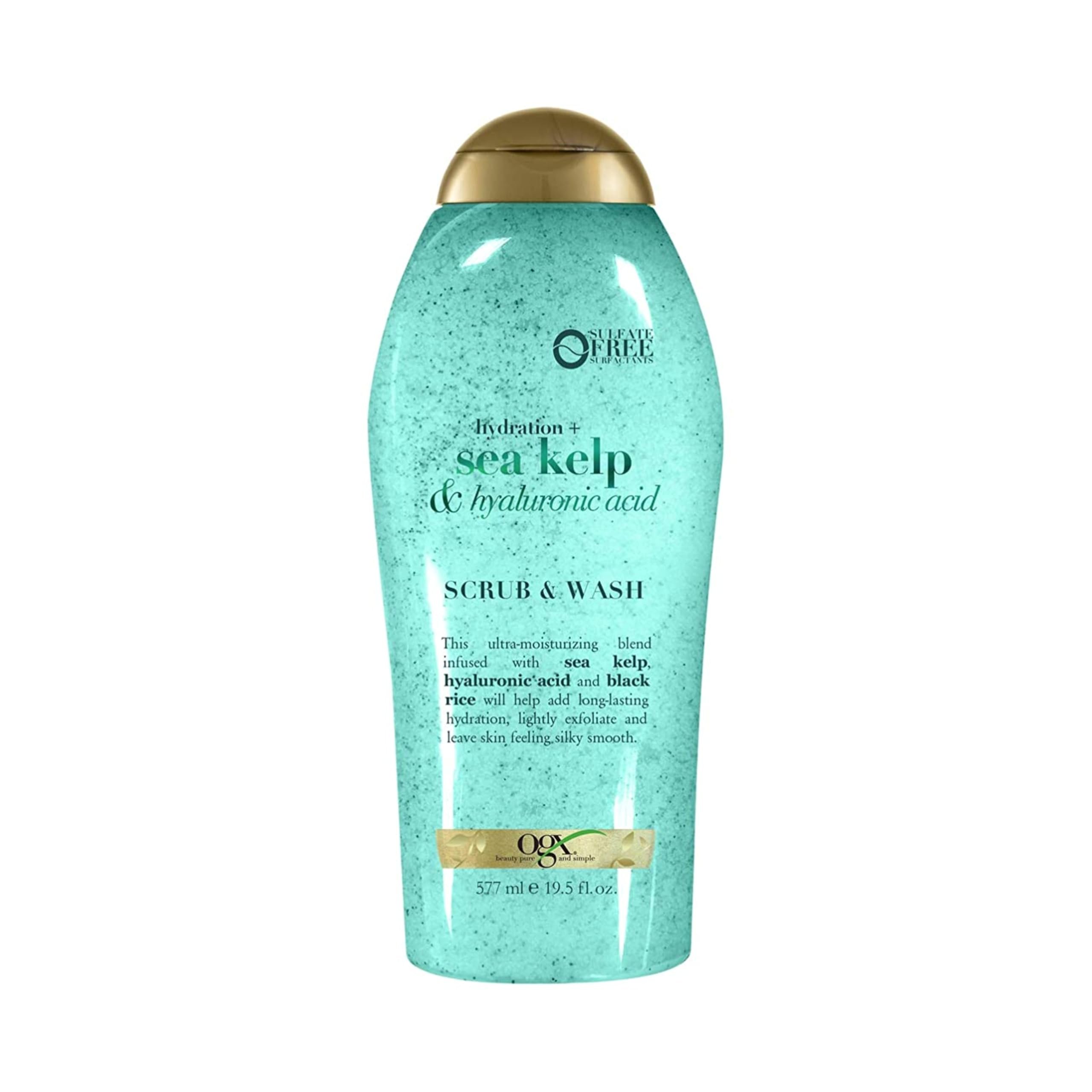 OGX Hydration + Sea Kelp & Hyaluronic Acid Sulfate-Free Lightly Moisturizing Body Scrub with Black Rice, Gentle Exfoliating Daily Body Wash to Soften & Smooth Skin, 19.5 Fl Oz - Product Image