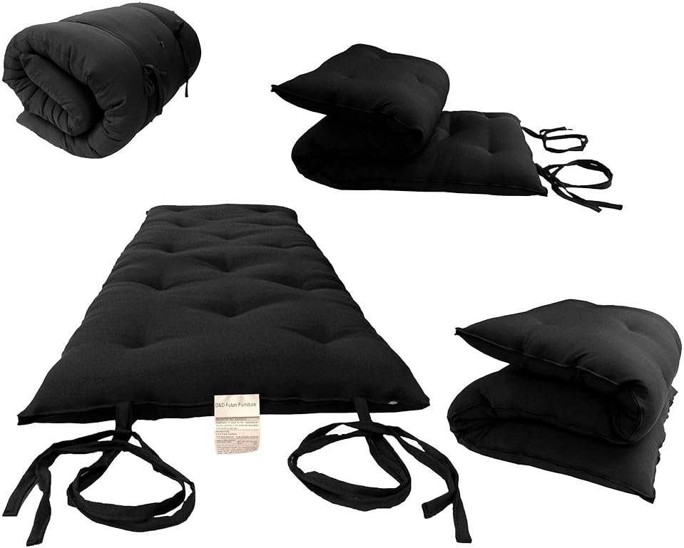 D&D Futon Furniture Cotton/Foam Floor Rolling Futon Mattresses, Yoga Meditation Mats, Black (Full RV 3 x 48 x 74) - Product Image