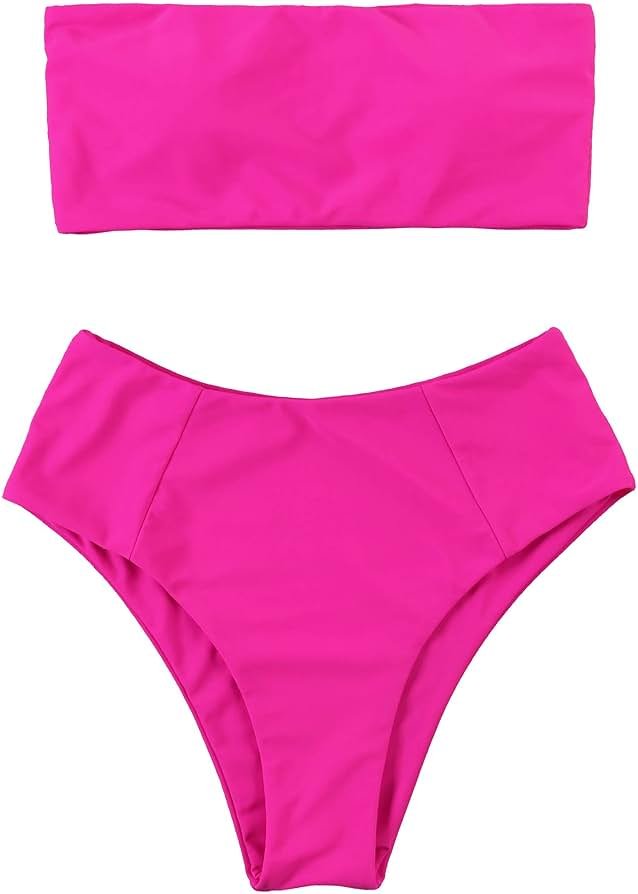OMKAGI Women Bandeau Bikini Swimsuits Cheeky Off Shoulder Bathing Suit - Product Image