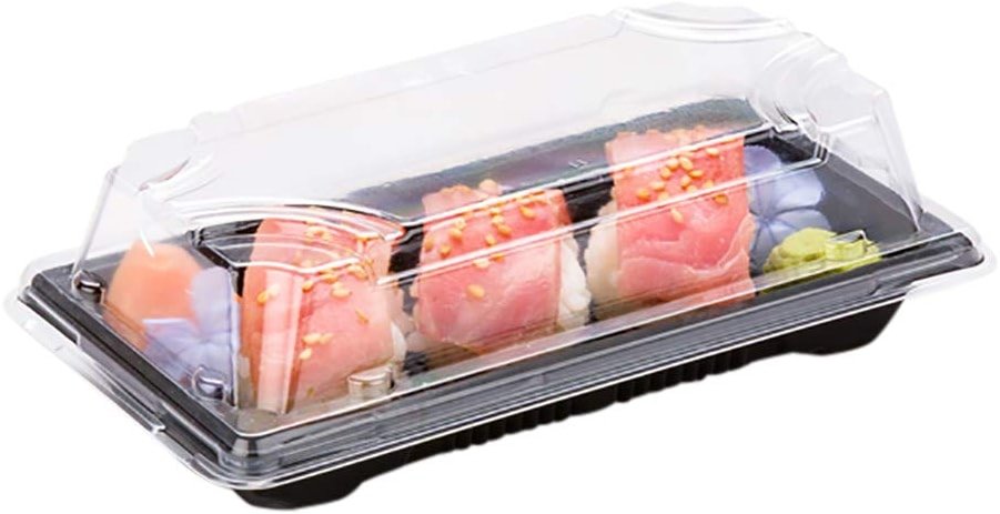 Restaurantware Roku 5.4 x 3 Inch Sushi Trays 100 Disposable Sushi Containers With Lids - Small Rectangle Black Plastic To Go Containers Take Out Containers For Appetizers Entrees or Desserts - Product Image