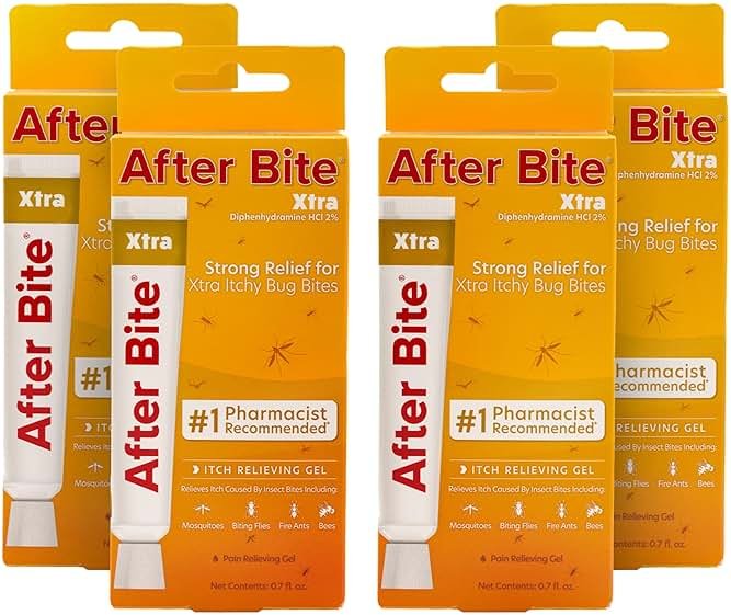 After Bite Xtra Formula - Itch Relief with Diphenhydramine HCl - Ideal for Mosquito & Fire Ant Bites, Bees & More - Portable Gel Formula - 0.7 oz (4 Pack) - Product Image