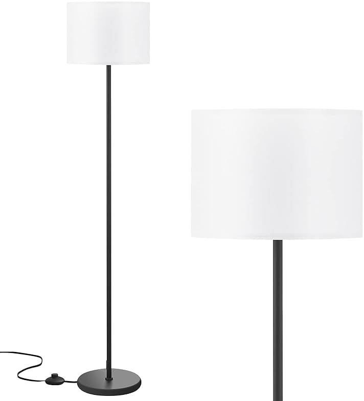 Modern Floor Lamp Simple Design with White Shade, Foot Pedal Switch, 60" Small Tall Lamps for Living Room Bedroom Office Dining Room Kitchen, Black Pole Lamp(Without Bulb) - Product Image