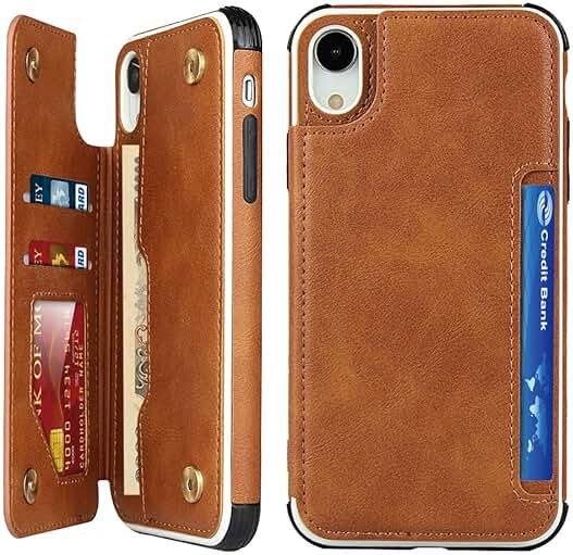 Cavor for iPhone Xr Case with Card Holder,Xr Wallet Case for Women Men,for iPhone Xr Phone Case with Stand and Strap,Leather Shockproof Protective- Brown - Product Image