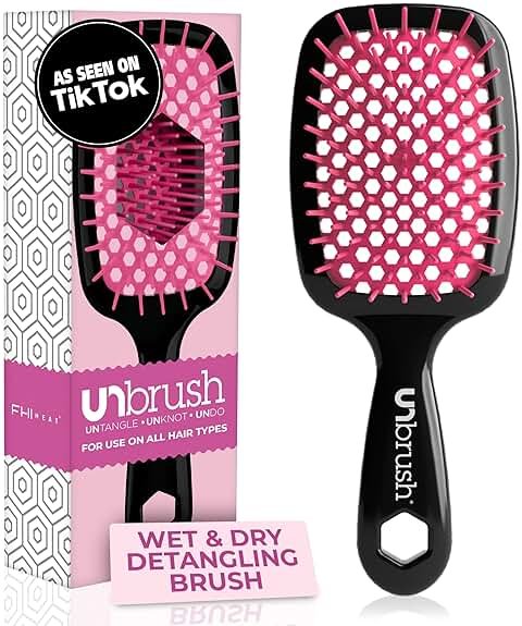 FHI Heat UNbrush Detangling Brush for Pain-Free Brushing on All Wet or Dry Hair Types — Durable DuoFlex Anti-Static Bristles, Lightweight Handle, Vented Hair Brush, Cherry Blossom - Product Image