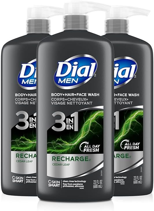 Dial Men 3in1 Body, Hair and Face Wash, Recharge, 69 fl oz (3-23 fl oz Bottles) - Product Image