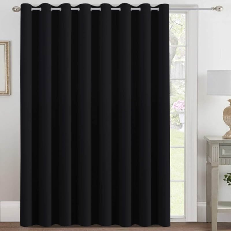 H.VERSAILTEX Blackout Patio Curtains 100 x 96 Inches for Sliding Door Extral Wide Blackout Curtain Panels Thermal Insulated Room Divider - Grommet Top, 8' Tall by 8.5' Wide - Jet Black - Product Image