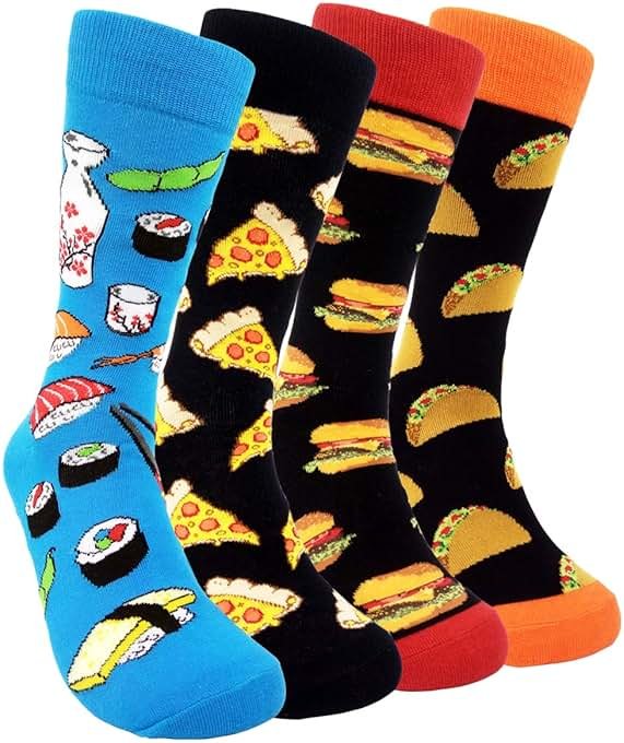 HSELL Mens Fun Patterned Dress Socks Funny Novelty Crazy Design Cotton Socks Gift for Men - Product Image