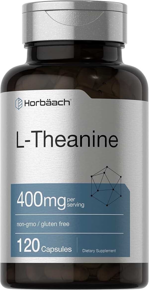 Horbäach L-Theanine Supplement | 400mg | 120 Powder Capsules | Non-GMO & Gluten Free - Product Image
