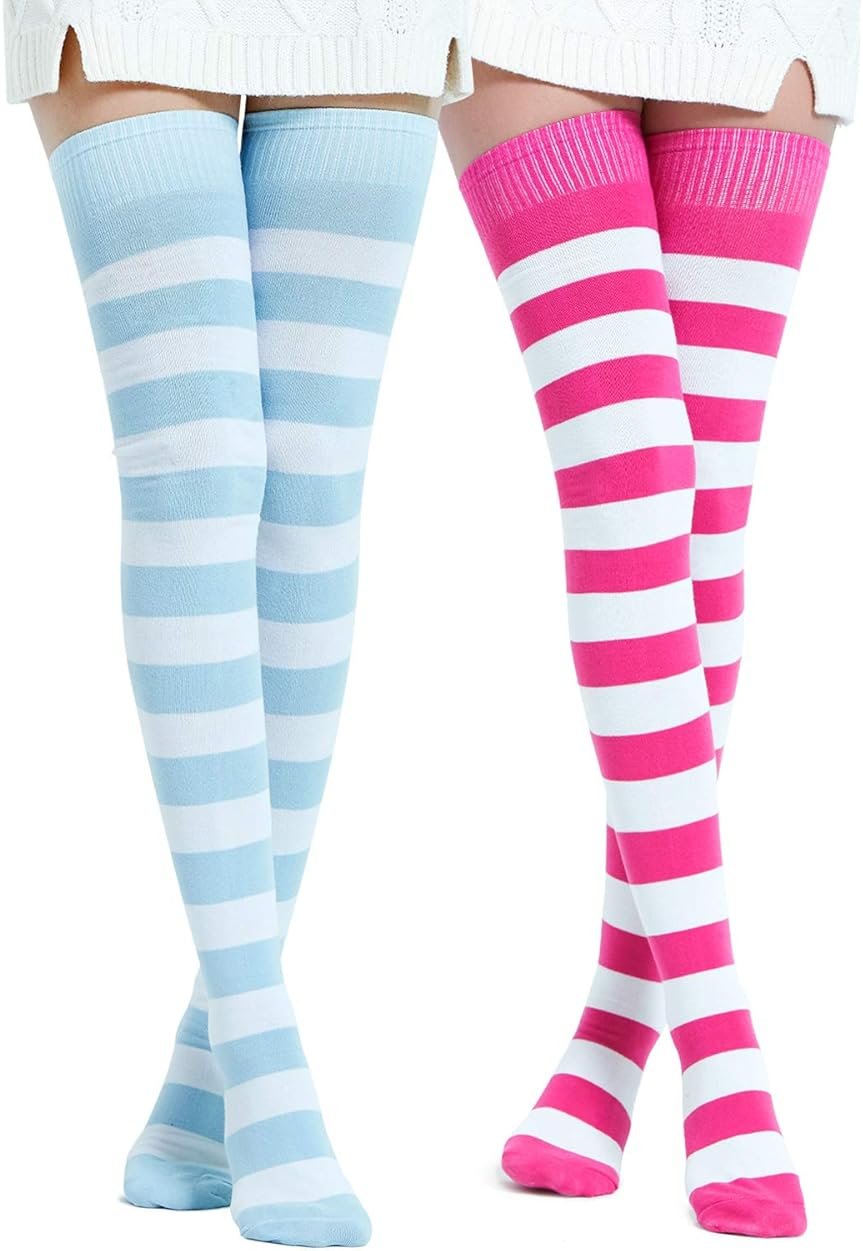 Kayhoma Extra Long Cotton Stripe Thigh High Socks Over the Knee High Socks - Product Image