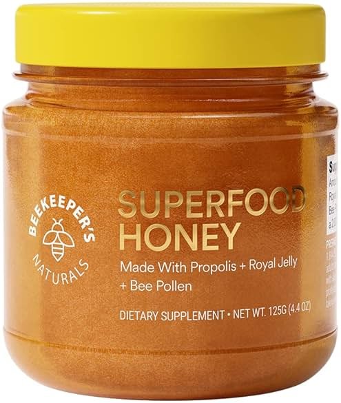 Superfood Honey by Beekeeper's Naturals - Bee Pollen, Royal Jelly, Propolis, Honey - Natural Energy, Immune Support, Mental Clarity, Athletic Performance (4.4 oz) - Product Image