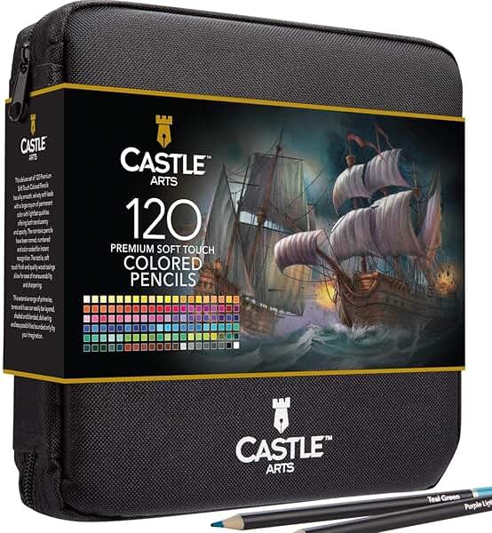 Castle Art Supplies 120 Coloring Pencils Zipper-Case Set | Premium Quality Soft Core Colored Leads for Adult Artists, Professionals and Colourists | In Neat, Strong Carry-Anywhere Zipper Pouch - Product Image