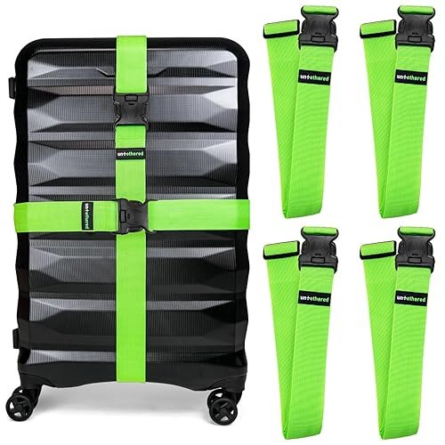 Untethered Luggage Straps | TSA-Approved Suitcase Belts with Heavy-Duty Buckles. Secure Adjustable Travel Accessories for Checked Bags. 4-Pack - Product Image