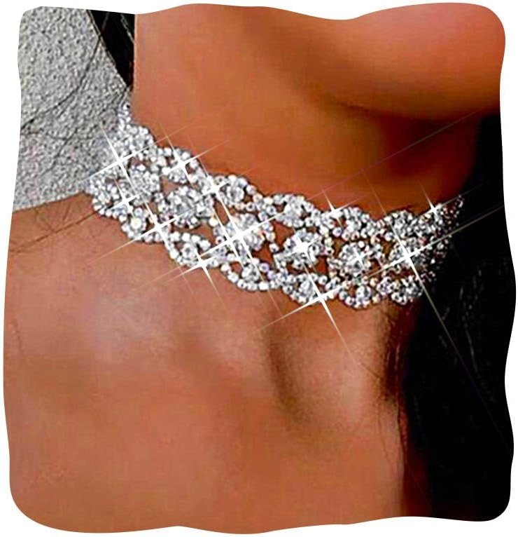 JAKAWIN Rhinestone Choker Necklace Jewelry Silver Diamond Chokers for Women | Sparkly Bling Prom Costume Necklaces - Product Image