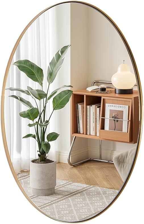 ANDY STAR Gold Oval Mirrors for Bathroom, 22x30 Inch Brushed Gold Stainless Steel Metal Framed Oval Wall Mirror, Modern Vanity Mirror Wall Mount Horizontal or Vertical - Product Image
