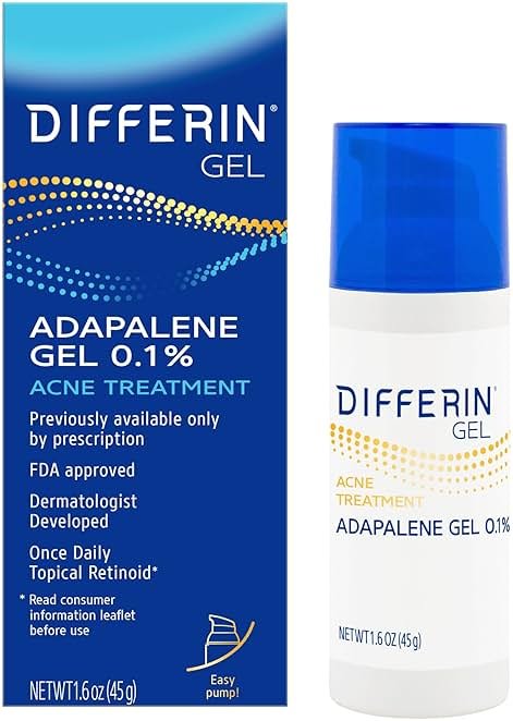 Differin Acne Treatment Gel, 90 Day Supply, Retinoid Treatment for Face with 0.1% Adapalene, Gentle Skin Care for Acne Prone Sensitive Skin, 45g Pump (Packaging May Vary) - Product Image